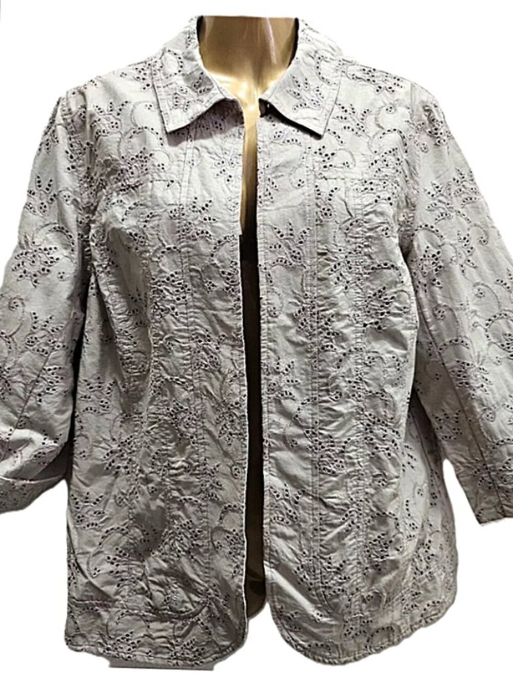 Coldwater Creek Tan Eyelet Embroidered Jacket size M